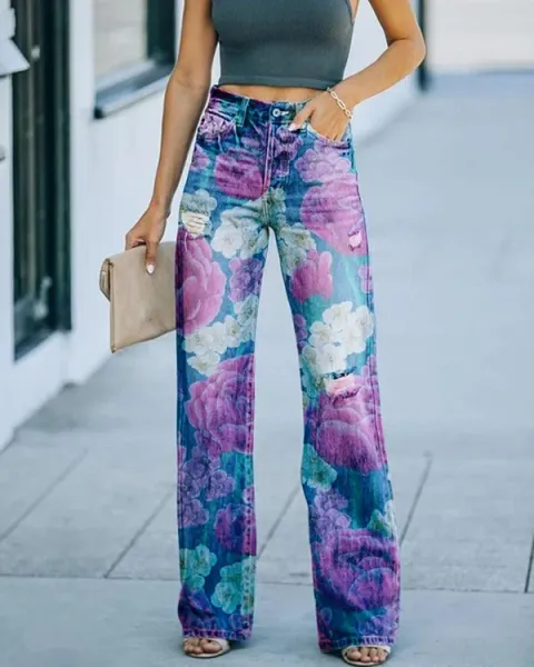 Design Patchwork Color-Block Wide-Leg Jeans - 3