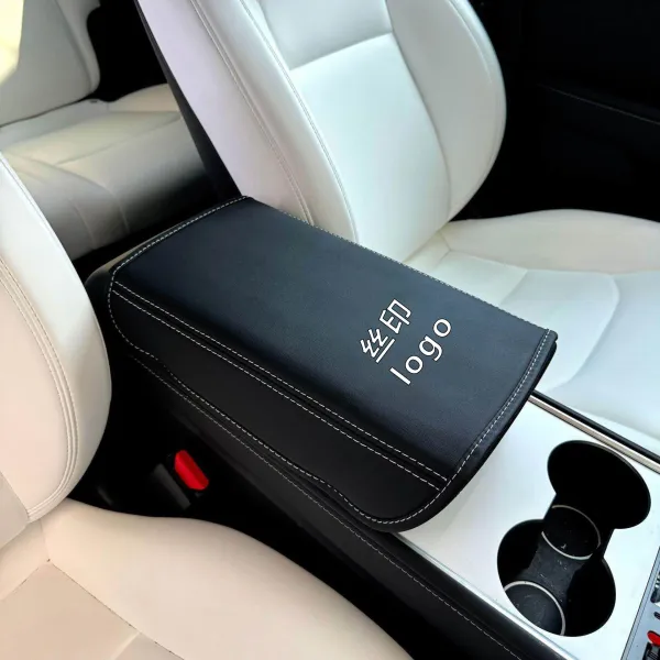 Design Custom Car Armrest Cover Black Leather with Embroidered Logo Car Accessory Electronics - 1