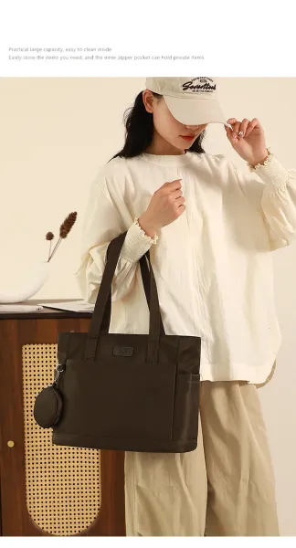 Design Tote Bag Olive Green Nylon Handbag with Detachable Coin Purse - 24