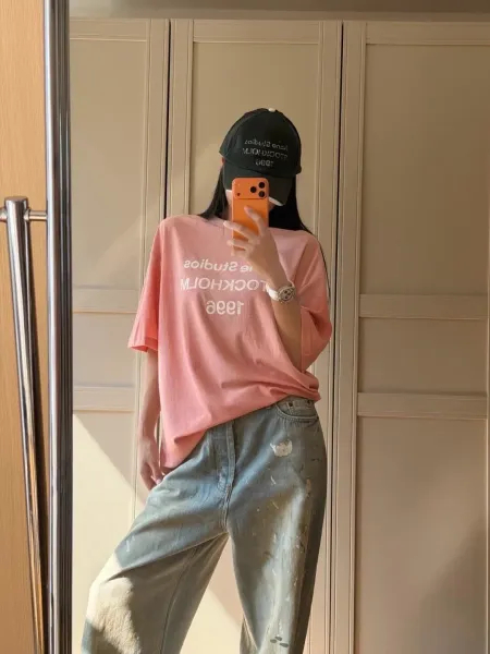Acne Studios Heart Logo Oversized T-Shirt Pink - 22