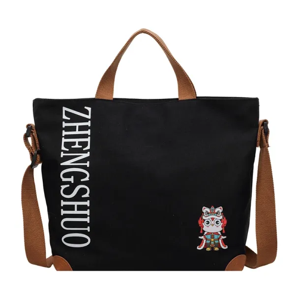 Design ZHENGSHUO Canvas Tote Bag Black with Lion Dance Embroidery Tote Bag - 1