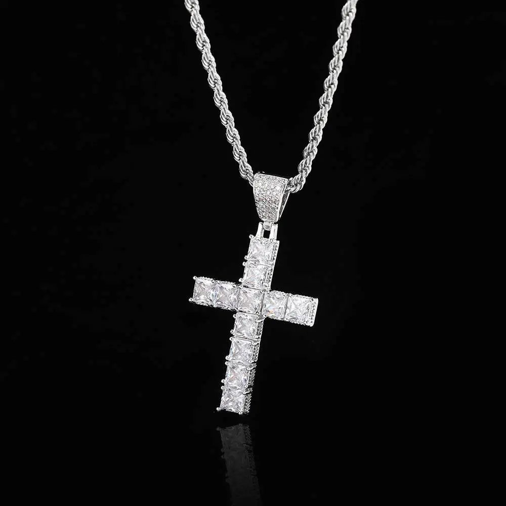 Cross Pendant Necklace with Red Cubic Zirconia and Micro-Pave