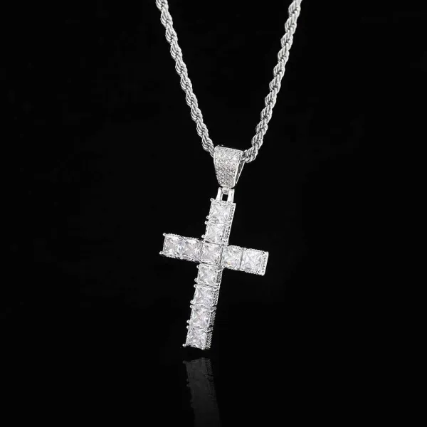Design Iced Out Cross Pendant Necklace Silver Jewelry - 1