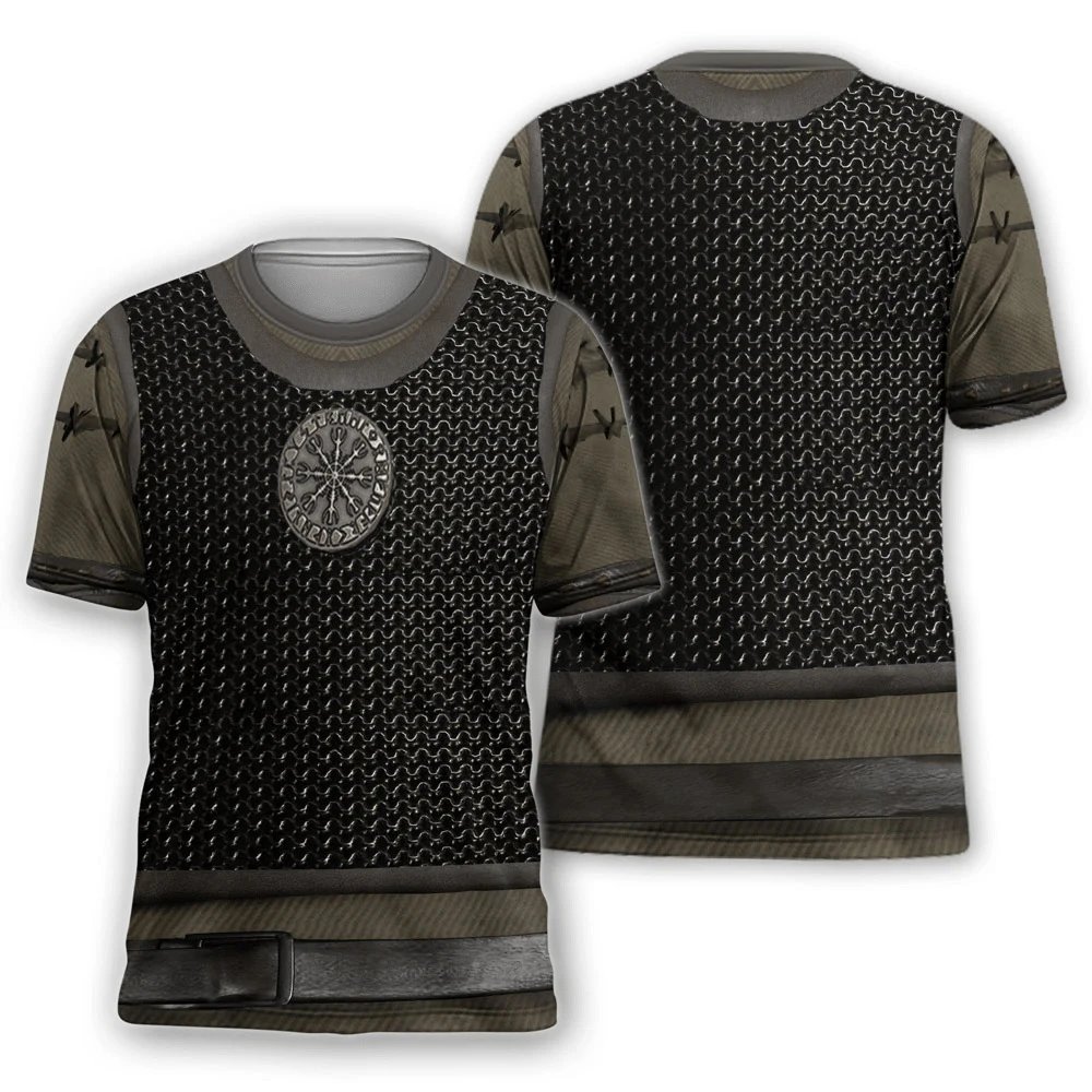 Design Chainmail Armor Print T-Shirt Black / Army Green - 9