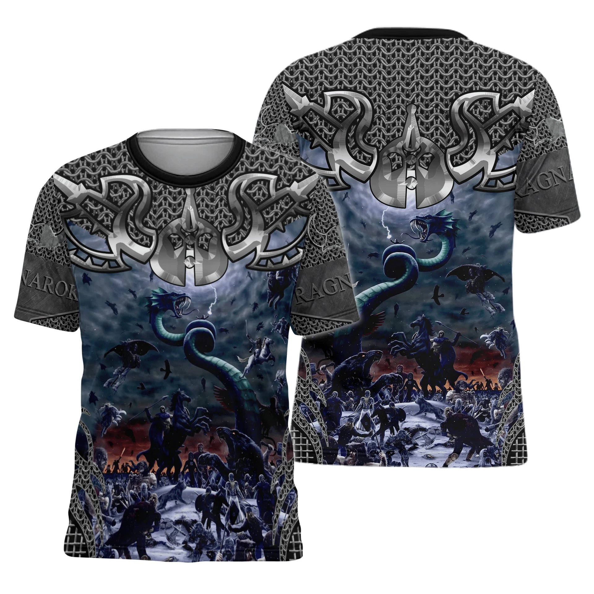 Design Chainmail Armor Print T-Shirt Black / Army Green - 21