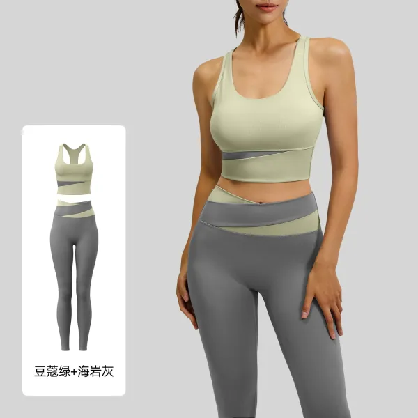 Design Color-Block Crop Top and High-Waist Leggings Set + Activewear Set - 1