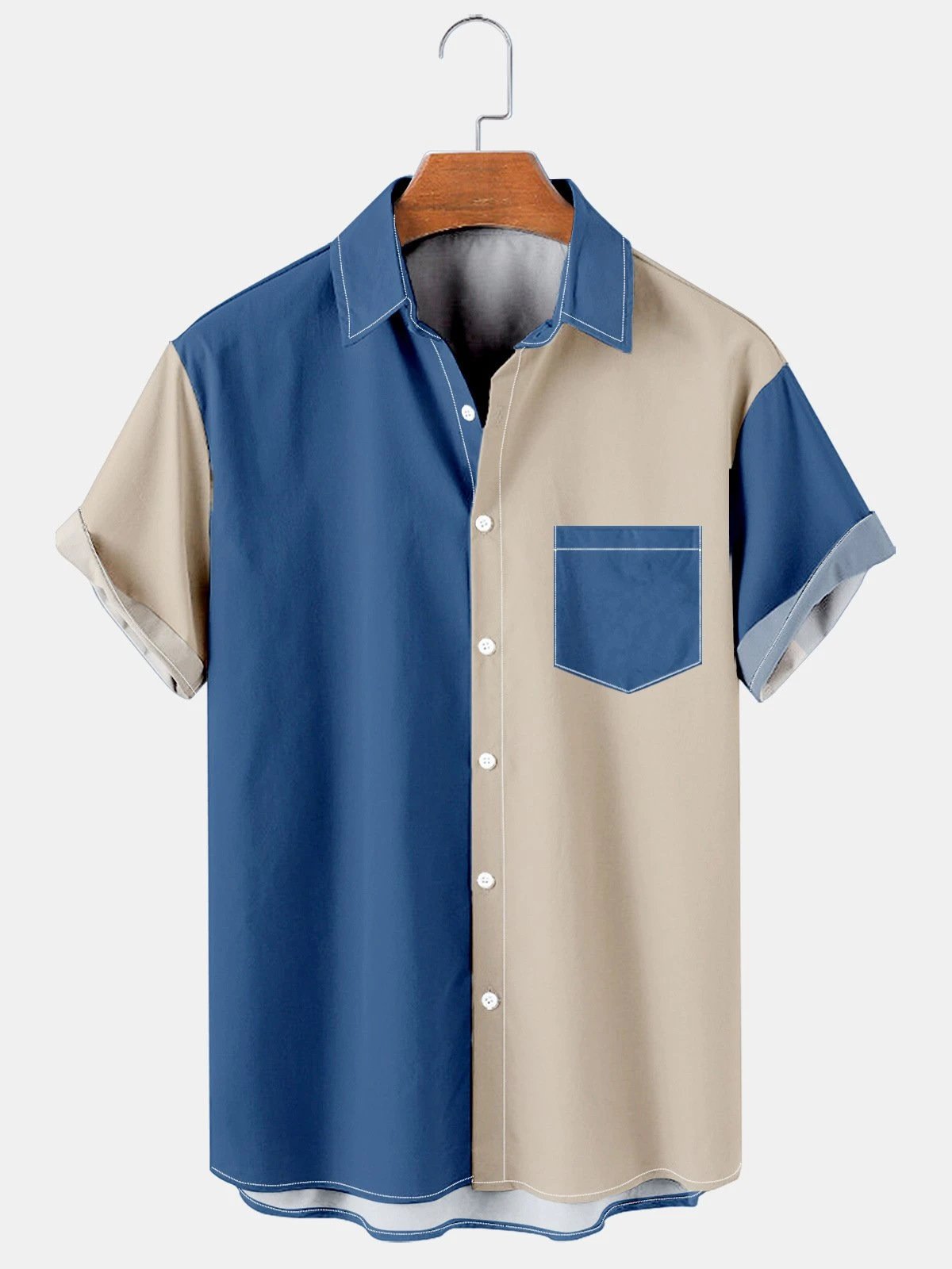 Design Leaf Print Short-Sleeve Button-Up Shirt Green and Cream - 6
