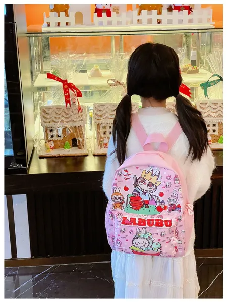Design Labubu Pink Gingham Cartoon Print Mini Backpack - 15