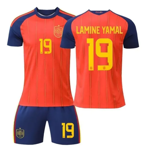 Design Spain National Team Home Kit Lamine Yamal #19 Red / Navy Jersey and Shorts Jersey - 1