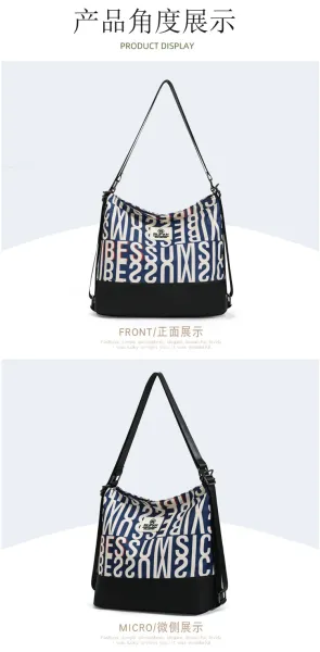 Design Bufan Collection Letter Print Navy Blue Shoulder Bag Shoulder Bags - 32