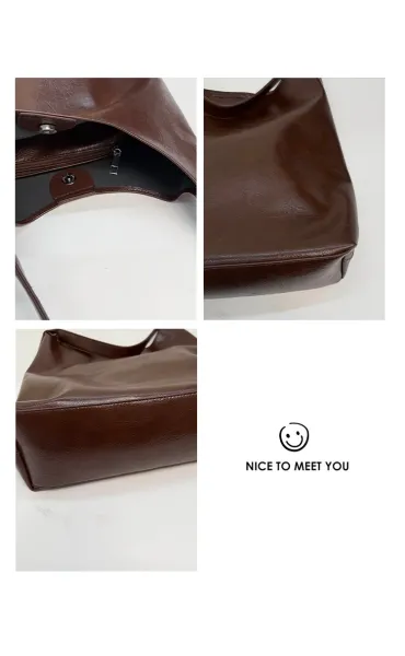 Design Hobo Bag Black Leather-Texture Shoulder Bag - 13
