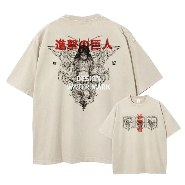 Design Attack on Titan Graphic Oversized T-Shirt Beige - 1