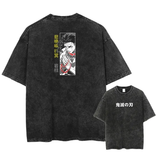 Design Demon Slayer Graphic Washed Black T-Shirt - 1