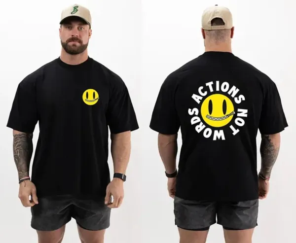 Design Smiley Face 'Actions Not Words' Black T-Shirt - 1