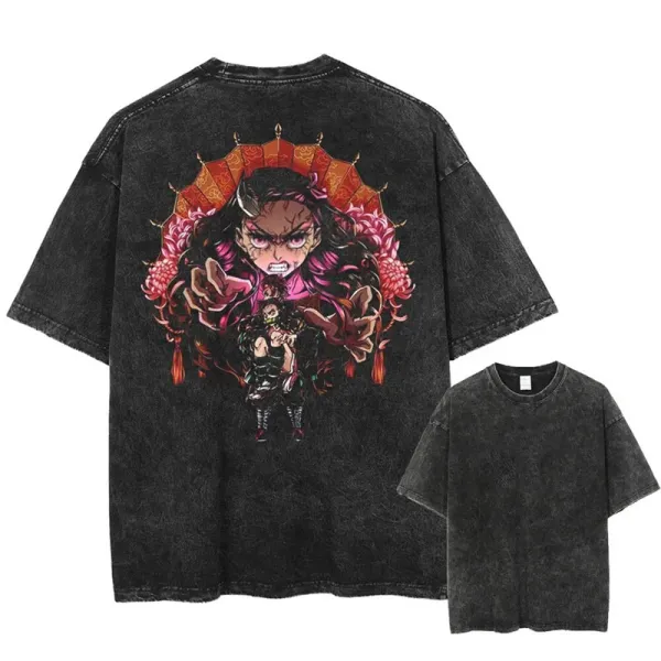 Design Demon Slayer Graphic Oversized Washed Black T-Shirt - 1