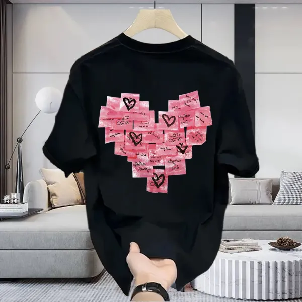 Design Heart Collage Print Black Oversized T-Shirt - 3