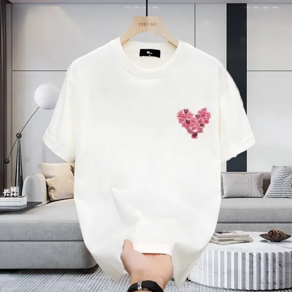 Design Heart Collage Print Black Oversized T-Shirt - 10
