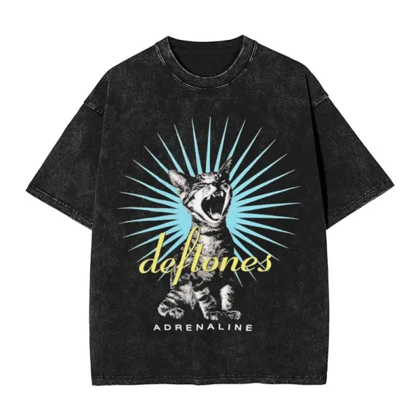Design Deftones Adrenaline Cat Graphic Oversized Washed Black T-Shirt T-Shirts - 1