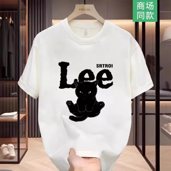 Design Lee SRTR01 Black Cat Graphic White T-Shirt T-Shirts - 4