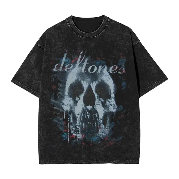 Design Deftones Skull Graphic Acid Wash Black T-Shirt T-Shirts - 1