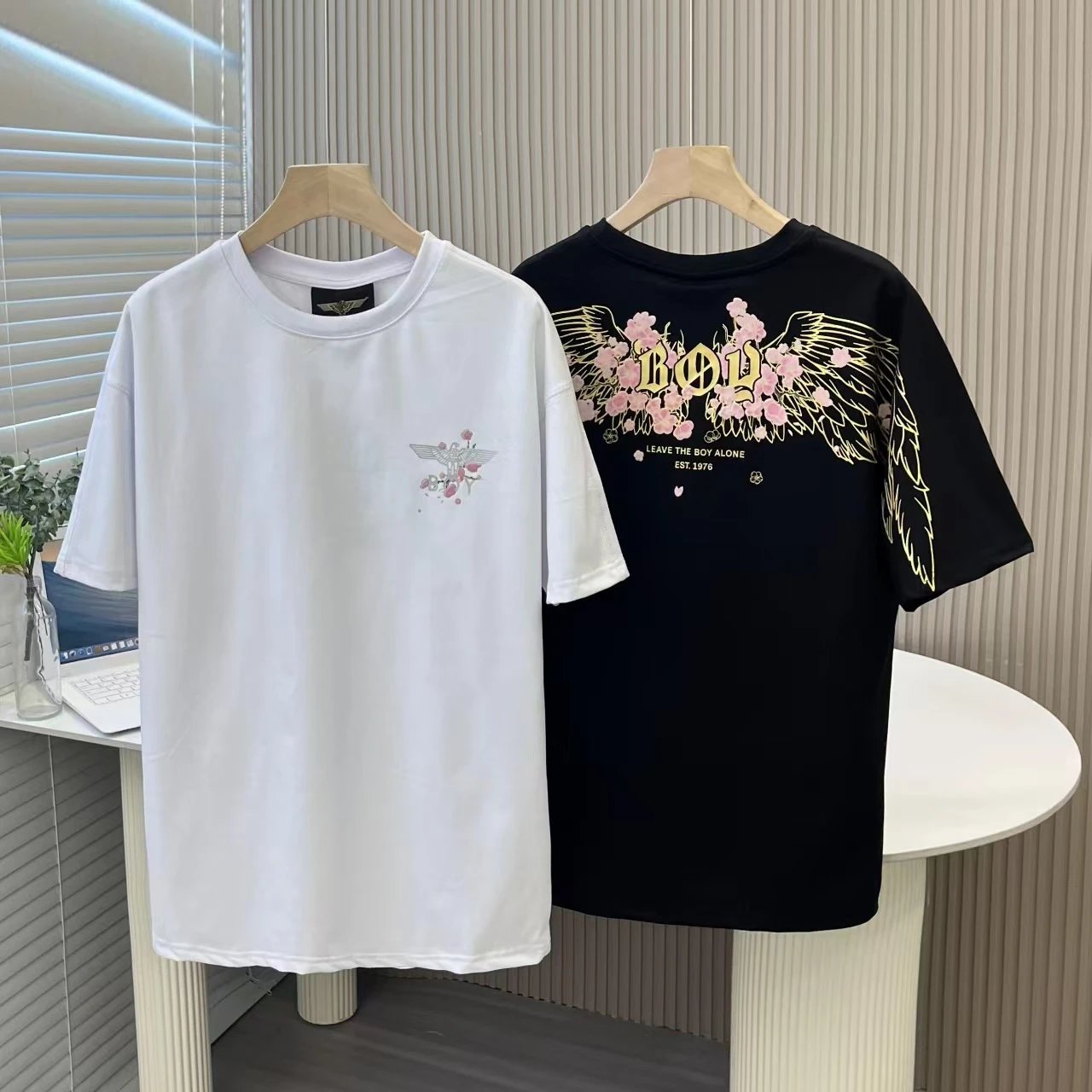 Design Angel Wings Cherry Blossom Graphic T-Shirt White - 8