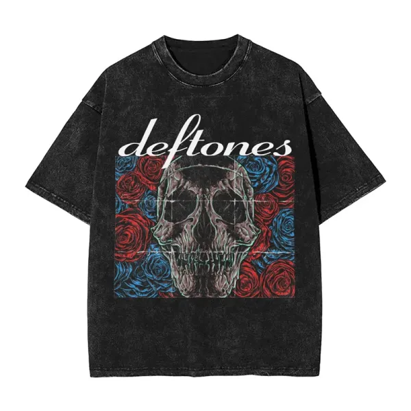 Design Deftones Skull & Roses Acid Wash T-Shirt T-Shirts - 1