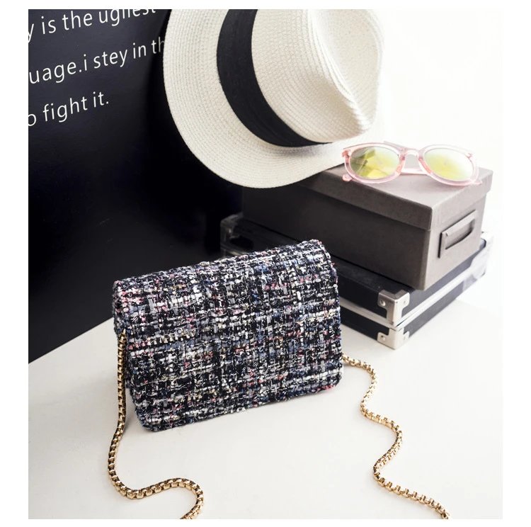 Design Tweed Chain Crossbody Bag in Black Multicolor Crossbody Bags - 14