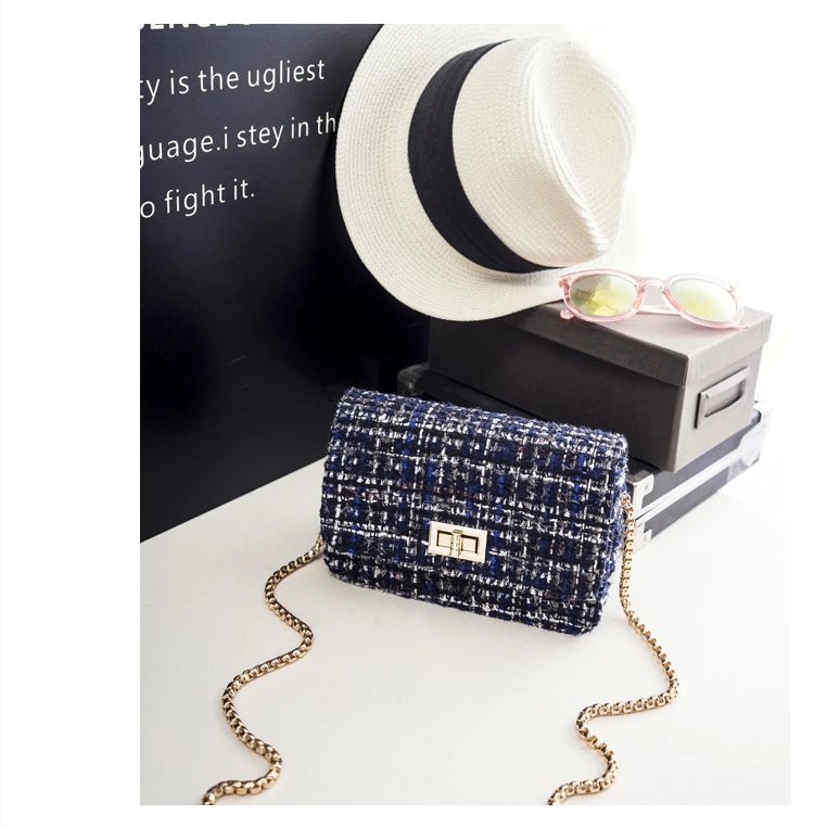Design Tweed Chain Crossbody Bag in Black Multicolor Crossbody Bags - 21