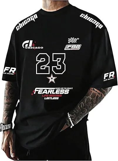 Design Chicago Racing 23 Fearless Black Oversized T-Shirt T-Shirts - 12