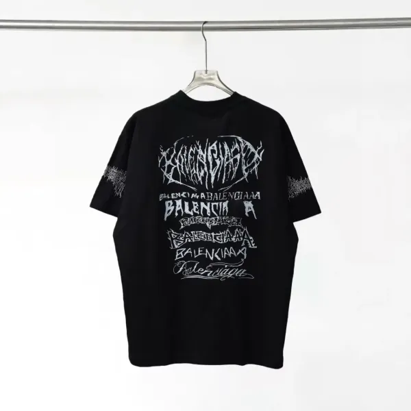 Balenciaga Distorted Logo Print Black T-Shirt - 8