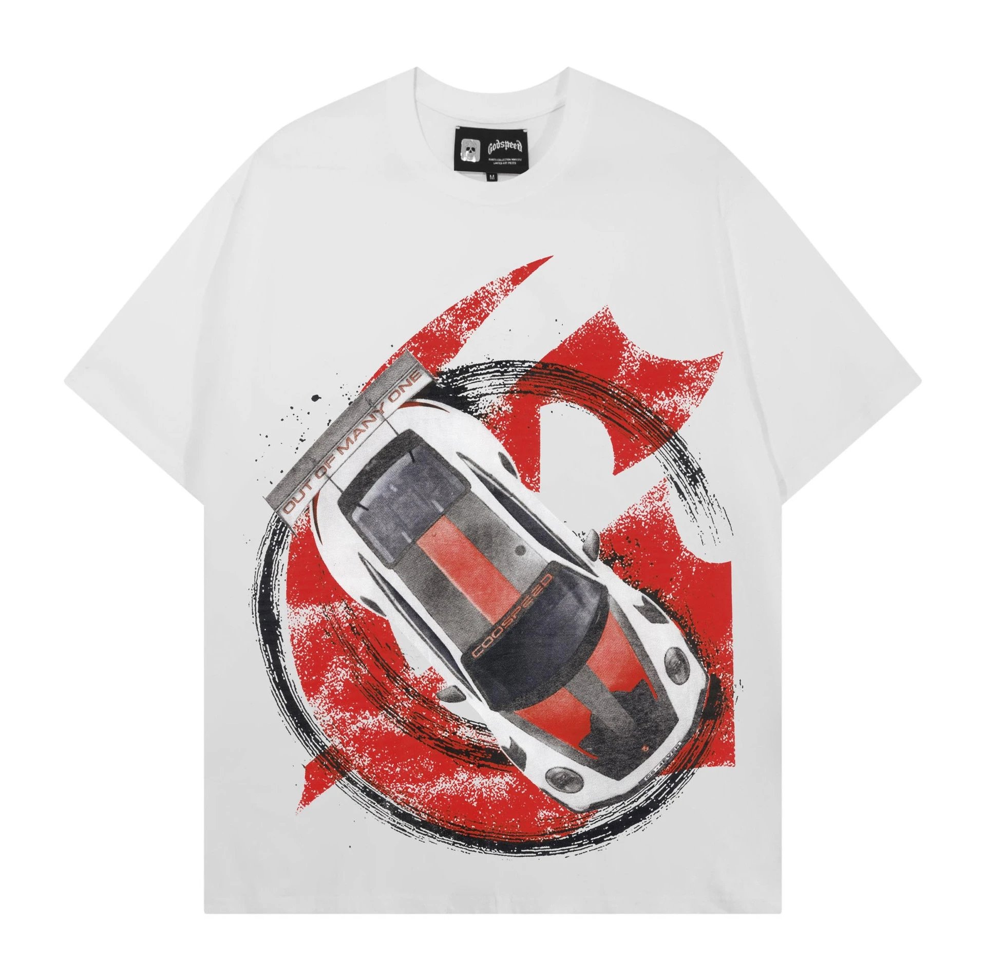 Godspeed Out of Many One Racing Car Graphic T-Shirt White