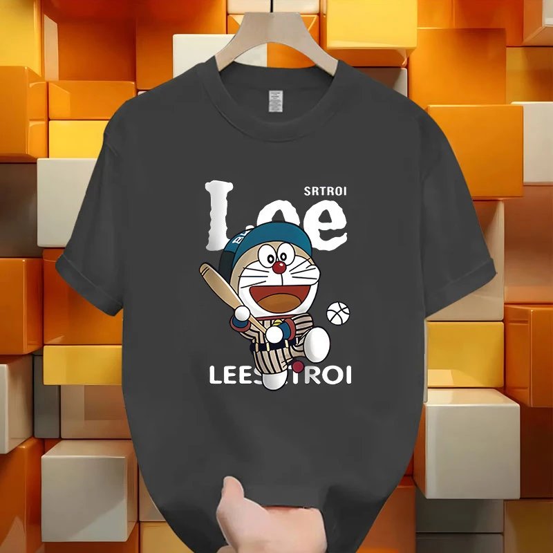 Design Lee x Doraemon Baseball Graphic T-Shirt Black T-Shirts - 7