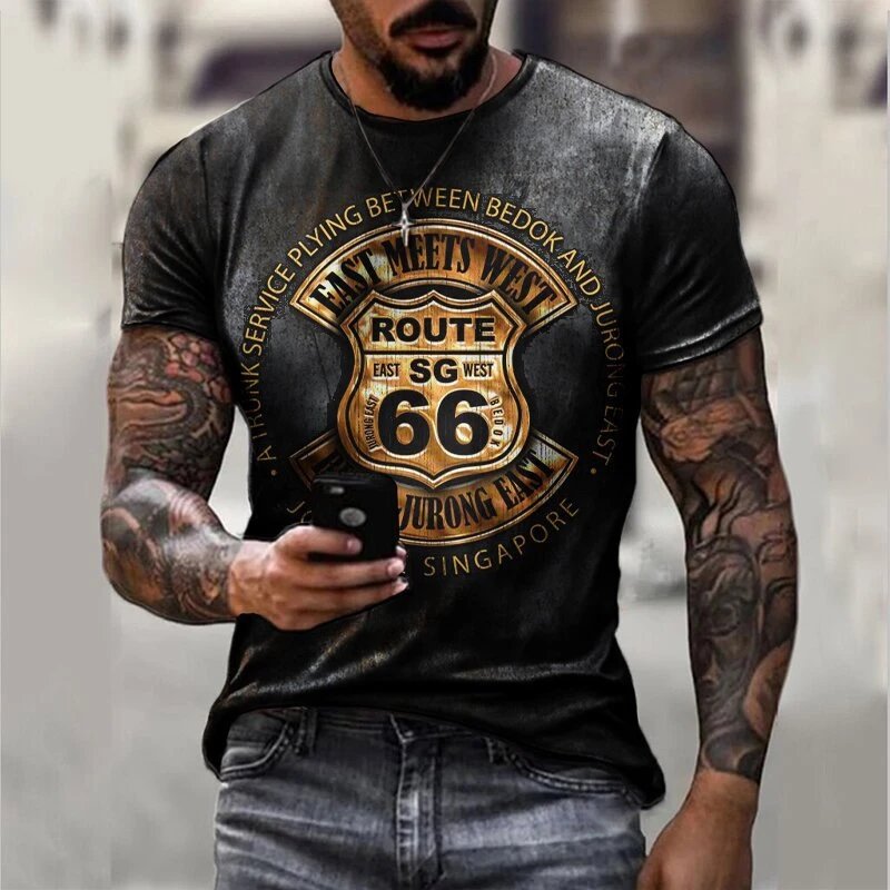 2026 New Men's Crew Neck Short Sleeve T-Shirt with Digital Print — Cross-Border Casual Streetwear Style