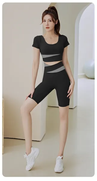 Design High-Waist Contrast Panel Cycling Shorts - 13