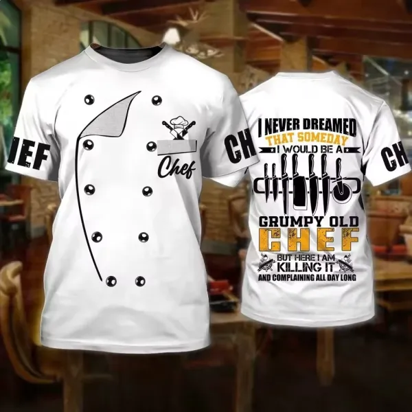 Design Chef Jacket T-Shirt Black with White Toque Print - 3