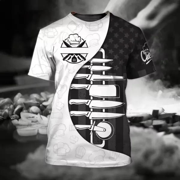 Design Chef Jacket T-Shirt Black with White Toque Print - 4