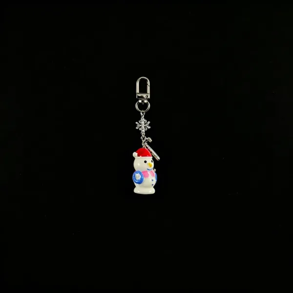 Design Snowman Charm Keychain with Santa Hat and Snowflake Jewelry - 1