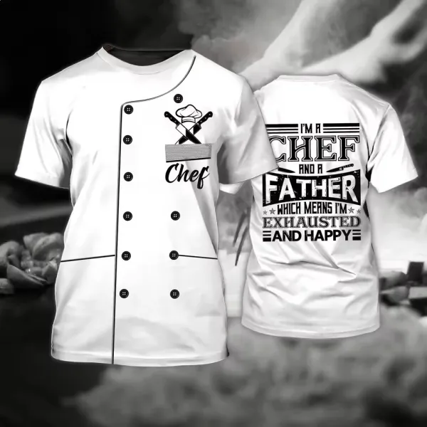 Design Chef Jacket T-Shirt Black with White Toque Print - 7