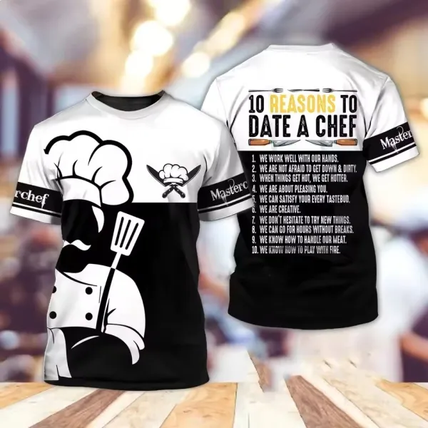 Design Chef Jacket T-Shirt Black with White Toque Print - 12
