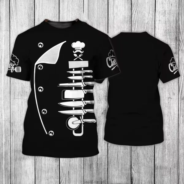 Design Chef Jacket T-Shirt Black with White Toque Print - 13
