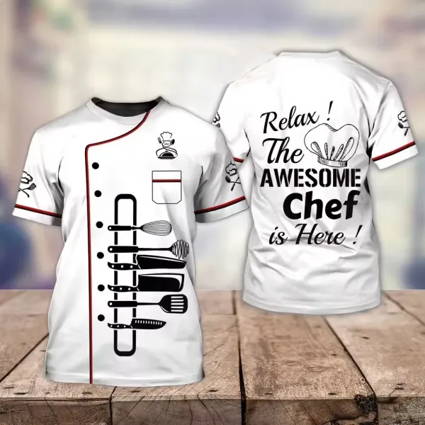 Design Chef Jacket T-Shirt Black with White Toque Print - 22