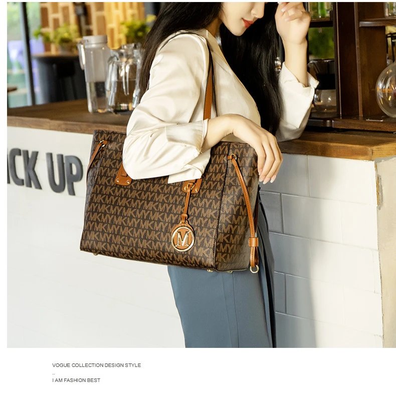 Michael Kors Jet Set Travel Tote Brown Monogram Canvas Handbag Tote Bag - 18