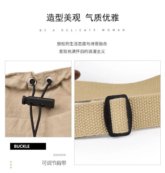 Design Drawstring Bucket Bag Beige Crossbody Bag - 12