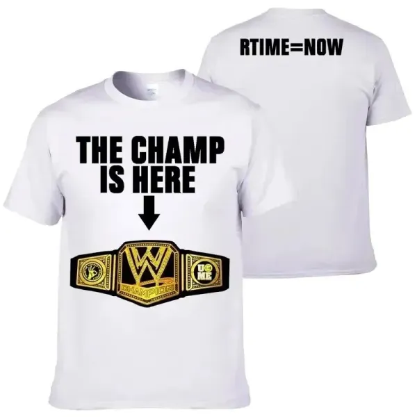 Design WWE The Champ Is Here White T-Shirt T-Shirts - 1