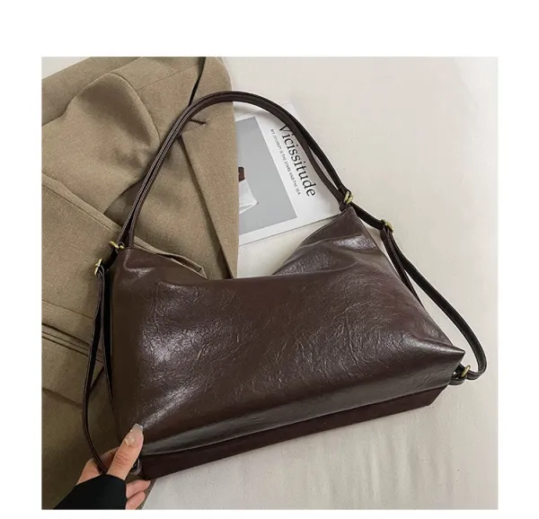 Design Suede Hobo Bag Black with Brown Leather Trim - 40