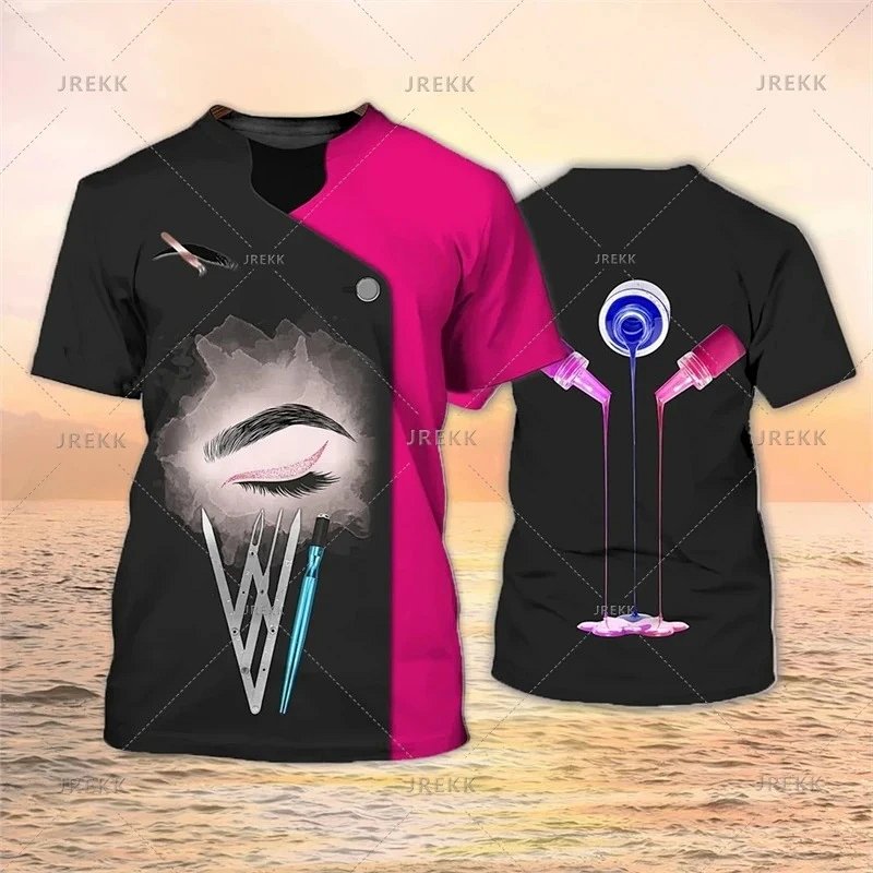 Eyebrow & Nail Art Graphic T-Shirt Black Pink Multicolor