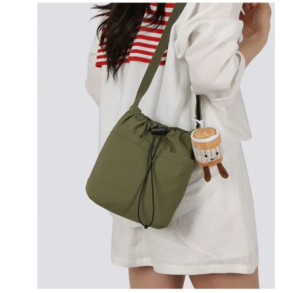 Design Drawstring Bucket Bag Beige Crossbody Bag - 16