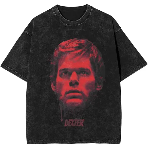 Design Dexter Graphic Print Acid Wash Black T-Shirt T-Shirts - 1