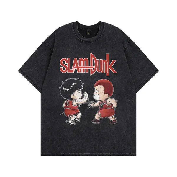 Design Slam Dunk Chibi Characters Washed Black T-Shirt T-Shirts - 1