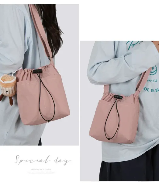 Design Drawstring Bucket Bag Beige Crossbody Bag - 18